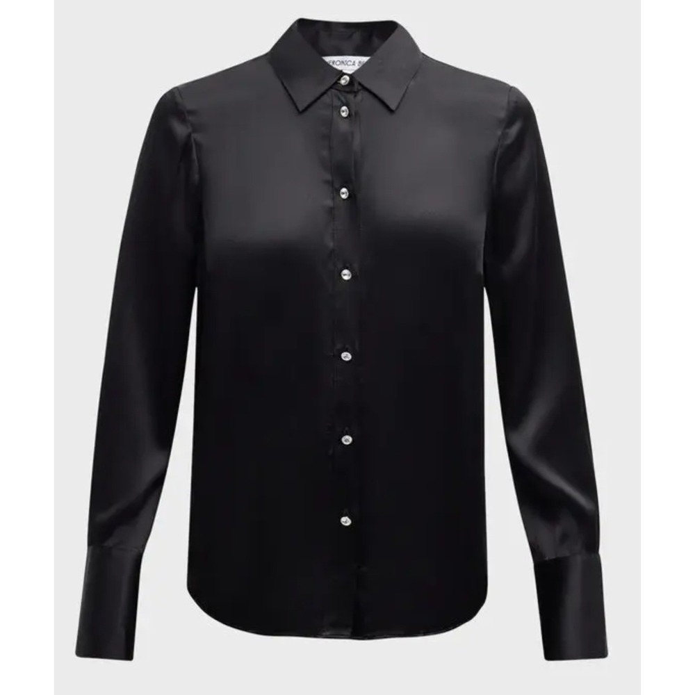 NWOT Veronica Beard Monique Silk Blend Satin Shirt Womens 6 Black Blouse $498